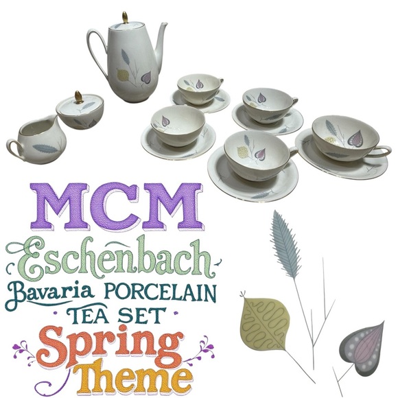 Vintage Mid -Century Modern Eschenbach Bavaria porcelain “Spring Theme” tea set - Picture 1 of 10